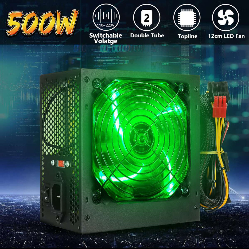 Max 500W Power Supply 120mm LED Fan 24 Pin PCI SATA ATX 12V PC Computer Power Supply for Desktop Gaming Computer
